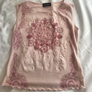 Cute Girl Light Pink Y2K Texture Lettuce Tank M